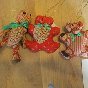 VTG 80'S KURT ADLER HONEY BEARS ORNAMENTS, CALICO FABRIC ORNAMENTS, SET OF 3, RU